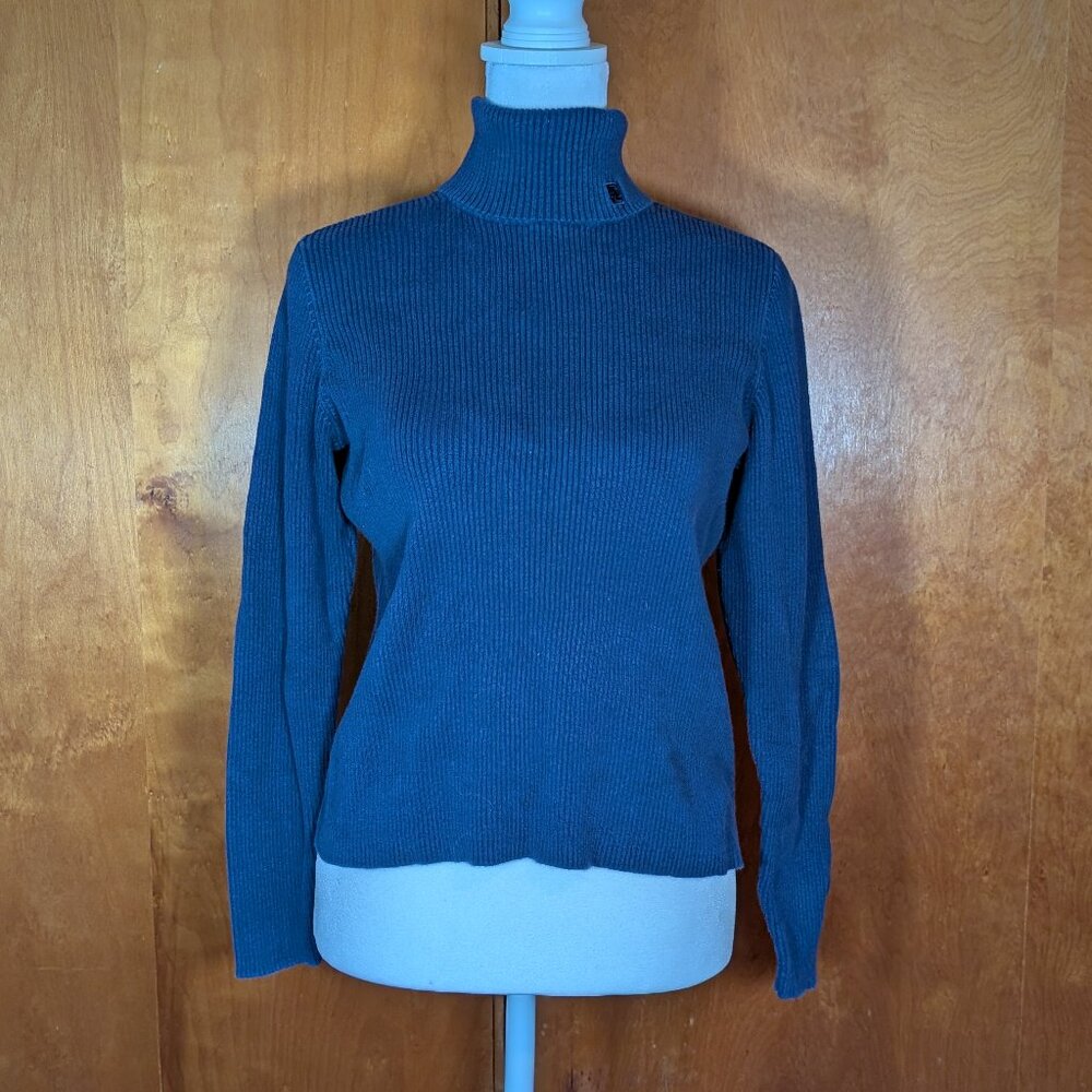 Lauren Ralph Lauren Petite Dark Blue Ribbed Turtleneck Long Sleeve Top